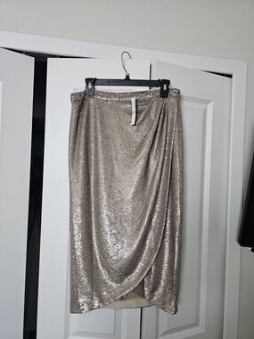 Draped Sequin Midi Skirt in Champagne Sparkle